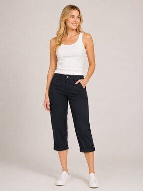2/$30 Chico's Cargo Cropped Capri Pant Black Medium 8 #A2960